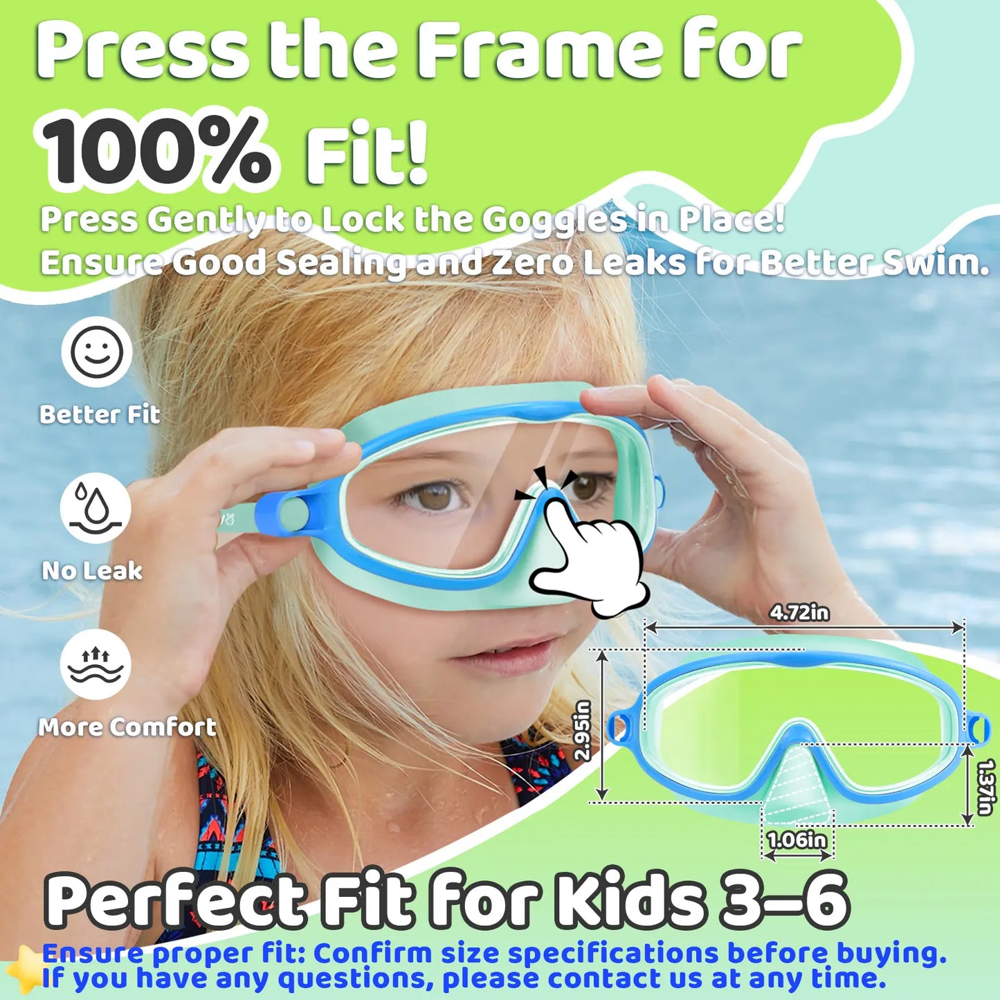 Kids Anti-Fog Swim Goggles with Soft Leakproof Nose Cover