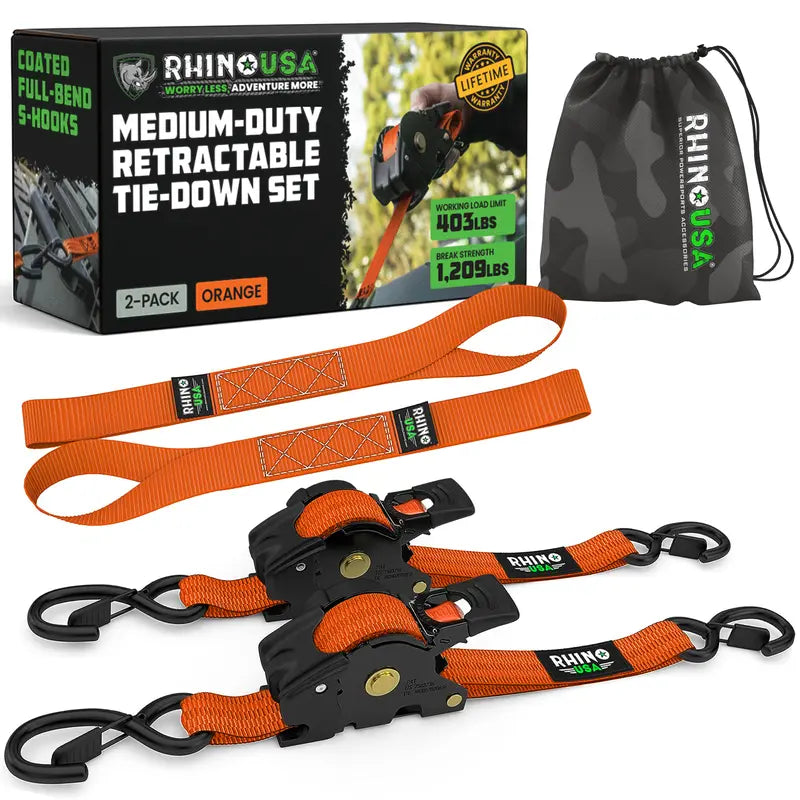 1" x 10' Retractable Ratchet Straps- Medium Duty Self Retracting Tie Down Straps for Truck, Cargo Trailer