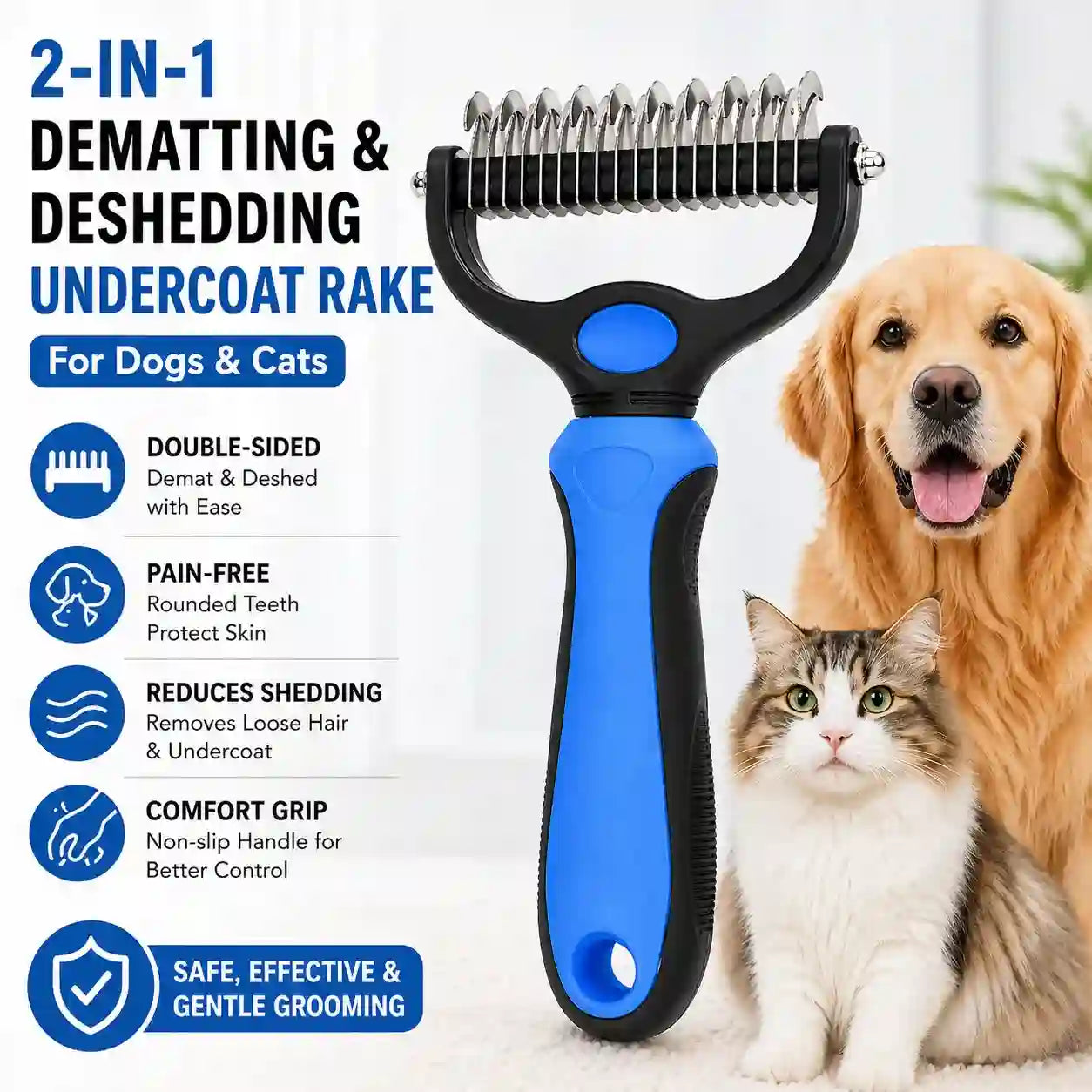 Remove Mats & Loose Hair with the Dual-Sided Pet Grooming Brush