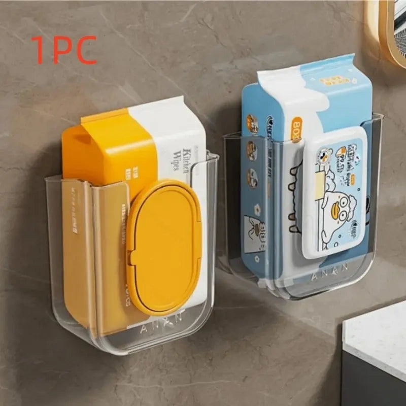 Clear Wall-Mounted Tissue and Wet Wipe Holders, Two-Piece Set