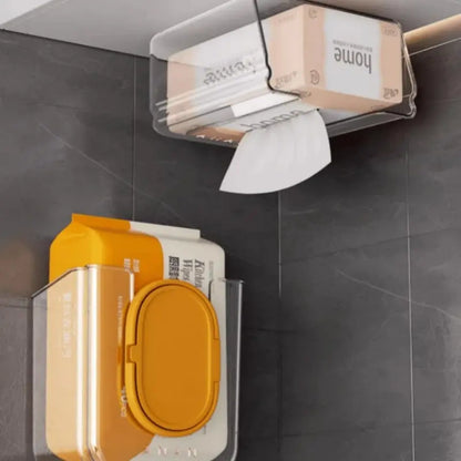 Clear Wall-Mounted Tissue and Wet Wipe Holders, Two-Piece Set