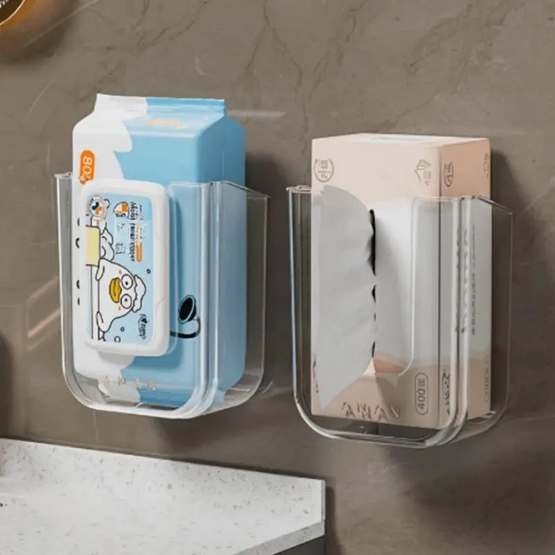Clear Wall-Mounted Tissue and Wet Wipe Holders, Two-Piece Set