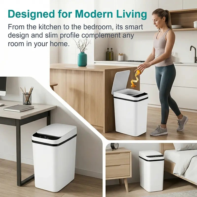 Slim Motion-Sensor Bathroom Trash Can