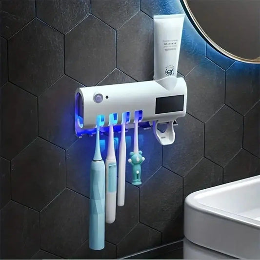 USB-Rechargeable Wall Toothbrush Organizer and Toothpaste Dispenser
