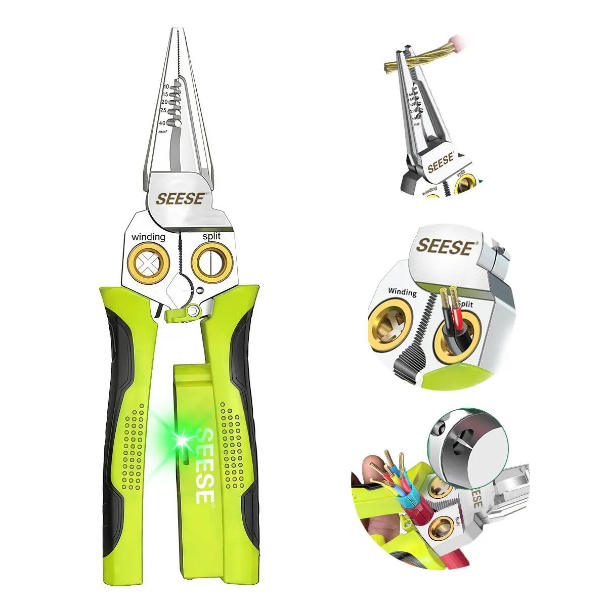 8-in-1 Wire Stripper & Built-In Non-Contact Voltage Tester Pliers