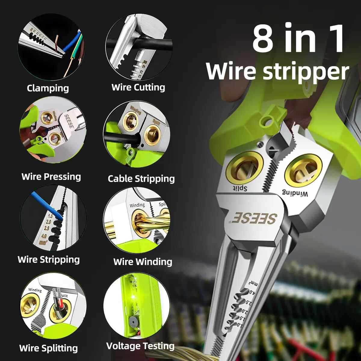 8-in-1 Wire Stripper & Built-In Non-Contact Voltage Tester Pliers
