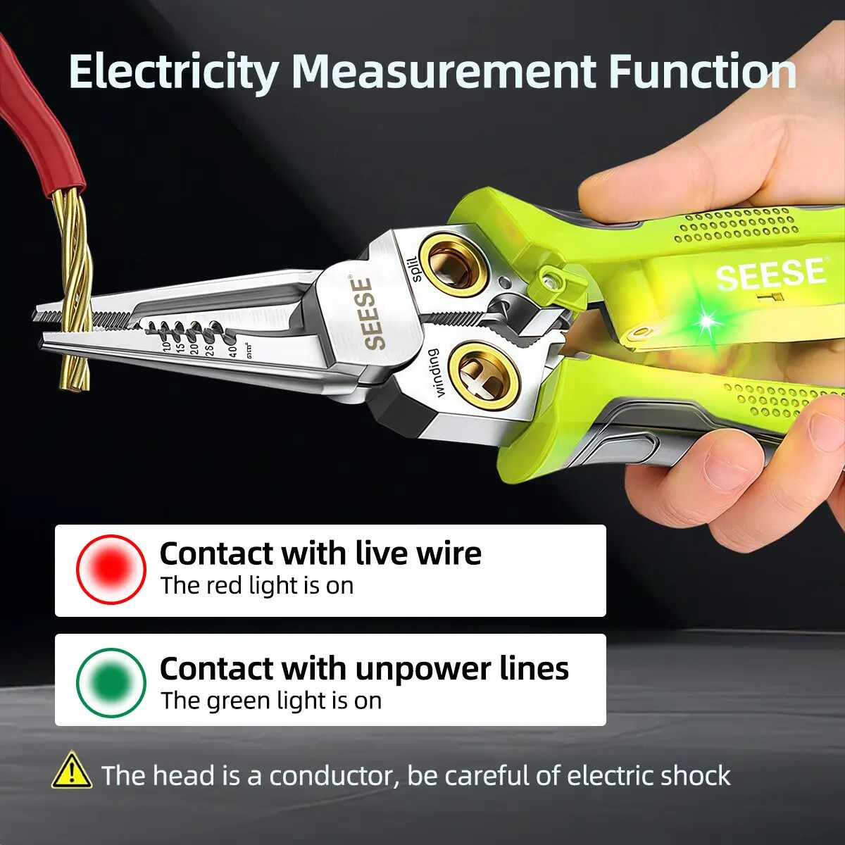 8-in-1 Wire Stripper & Built-In Non-Contact Voltage Tester Pliers
