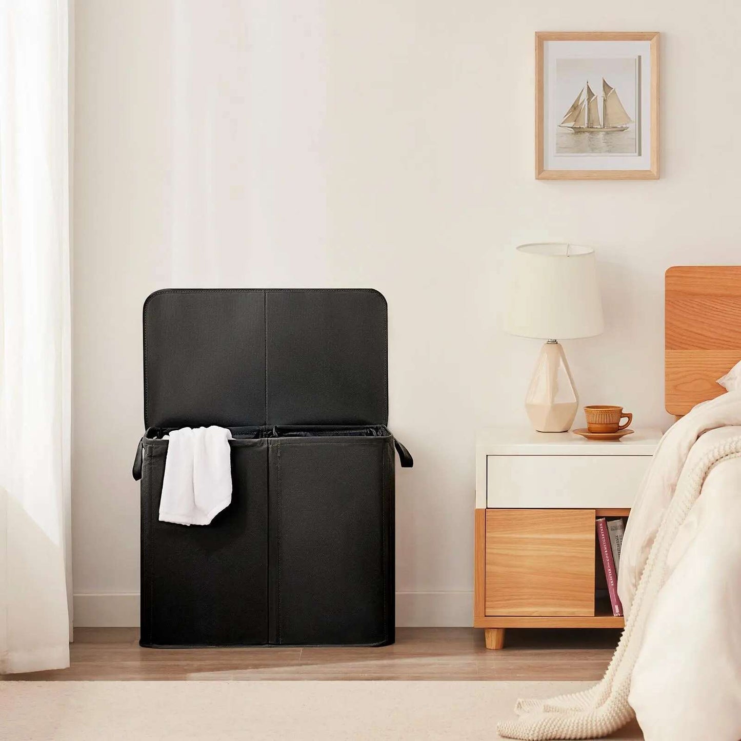 Dual-Compartment Rolling Laundry Basket