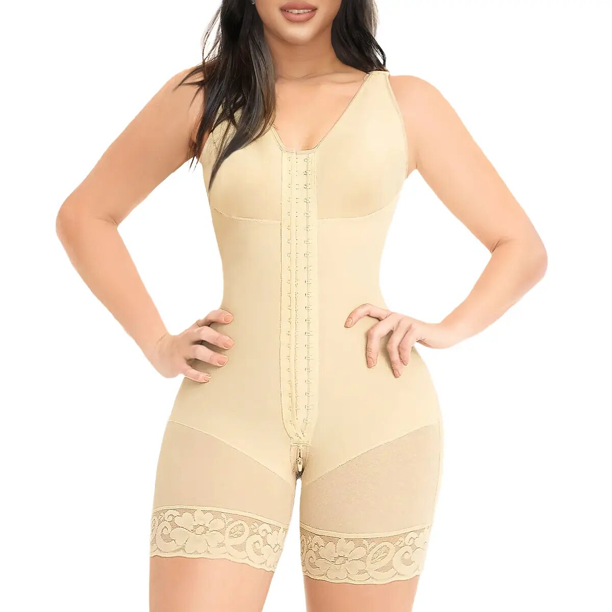 Sculpting Fajas Colombianas Hooks-Closure Postpartum Shapewear Bodysuit
