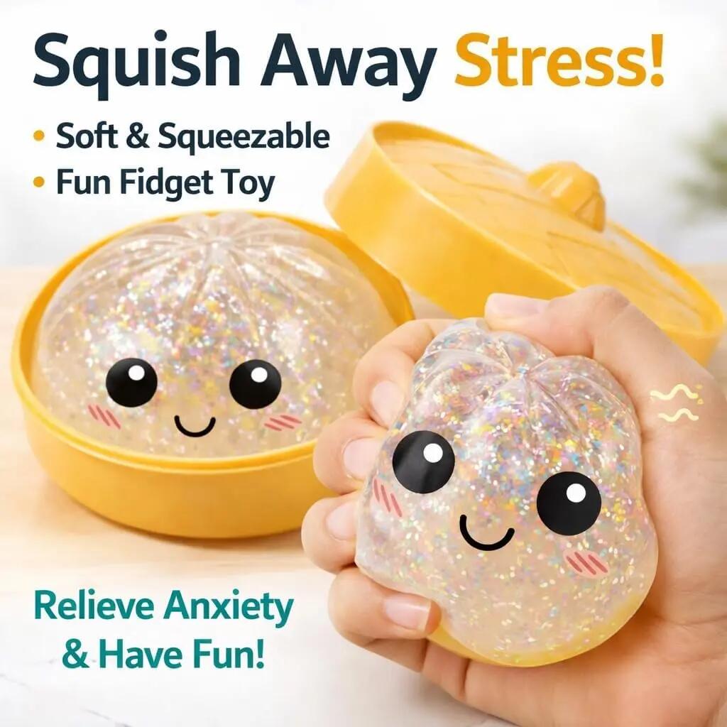 Super Squishy Dumpling Toy with Mystery Glitter & Steamer Case