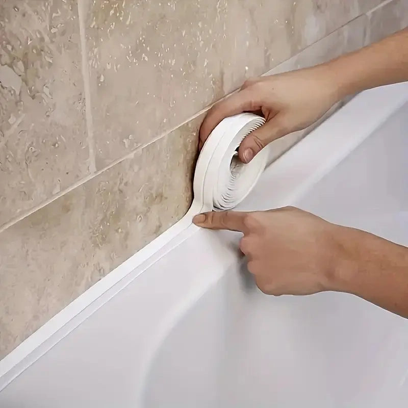 Self-Adhesive White Caulk Tape - 1/3 Roll PE Invisible Sealant Strip
