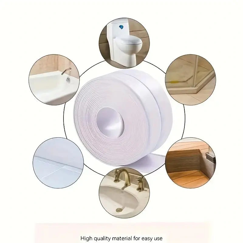 Self-Adhesive White Caulk Tape - 1/3 Roll PE Invisible Sealant Strip