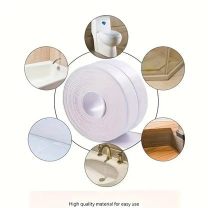 Self-Adhesive White Caulk Tape - 1/3 Roll PE Invisible Sealant Strip
