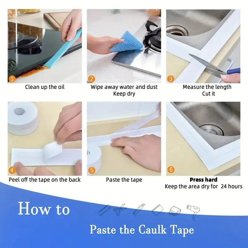 Self-Adhesive White Caulk Tape - 1/3 Roll PE Invisible Sealant Strip