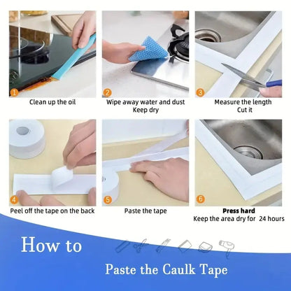 Self-Adhesive White Caulk Tape - 1/3 Roll PE Invisible Sealant Strip