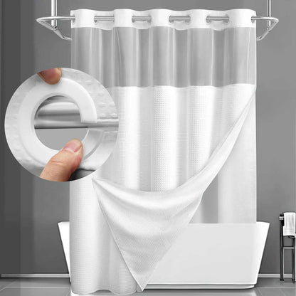 Hookless Double-Layer Shower Curtain with Removable Waterproof Snap-In Liner