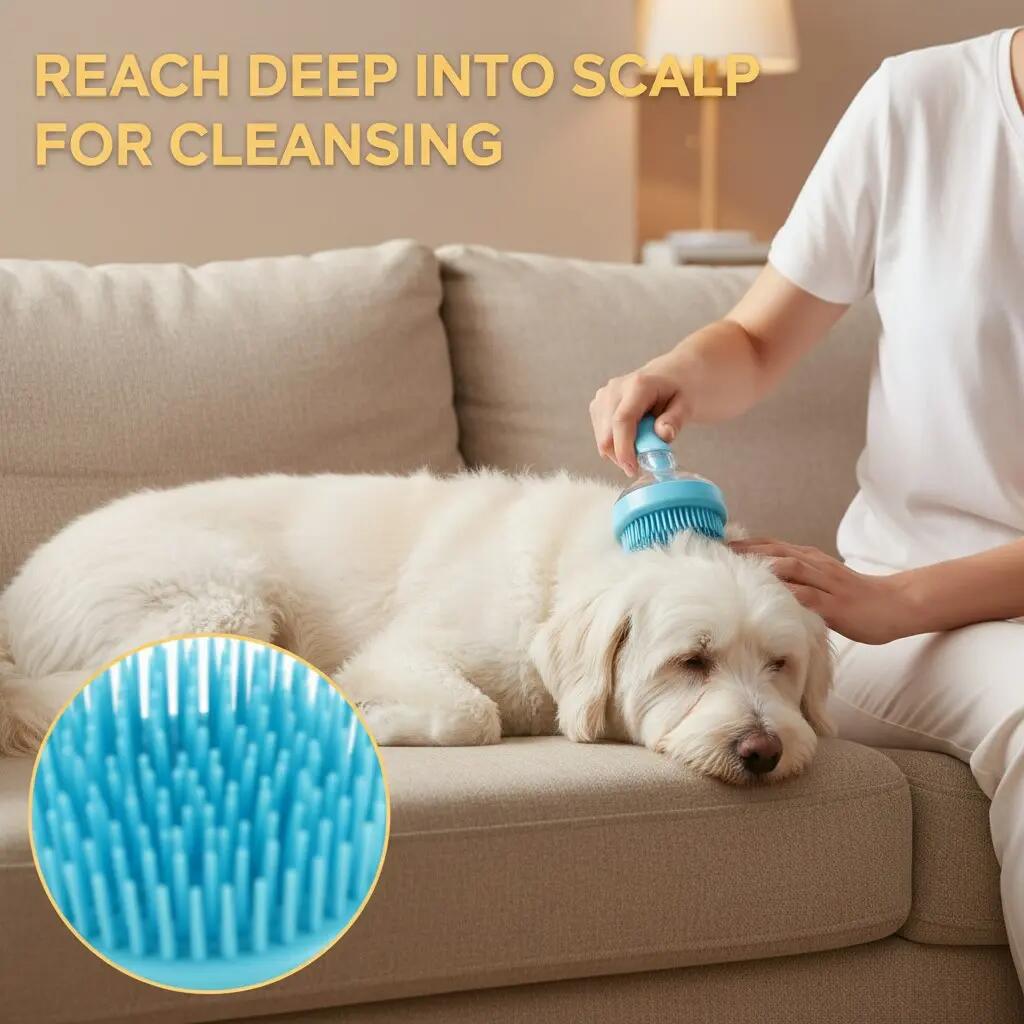 2-in-1 Pet Bath & Deshedding Grooming Brush with Soap Dispenser