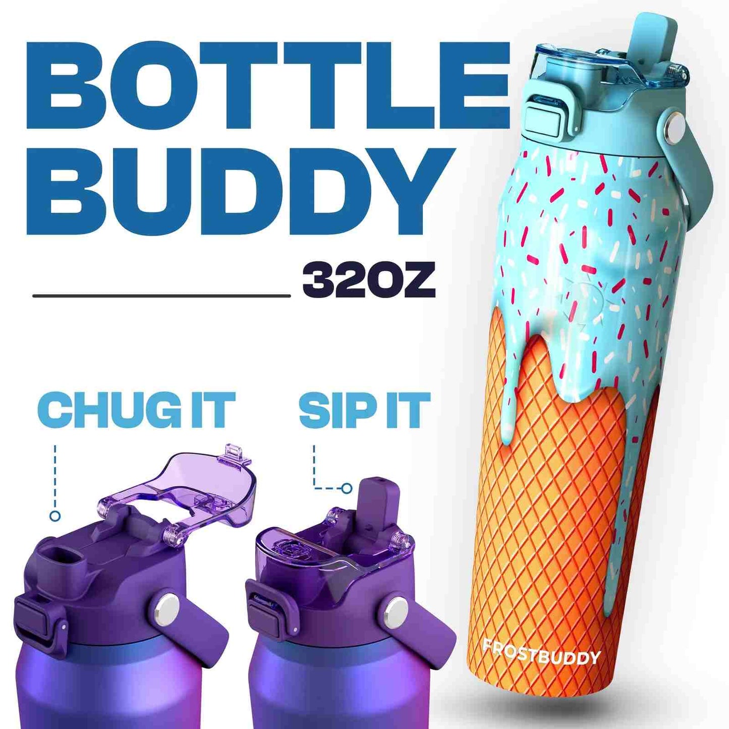 Dual-Function Stainless Steel Water Bottle — Sip & Chug Dual Lid