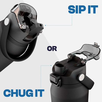Dual-Function Stainless Steel Water Bottle — Sip & Chug Dual Lid