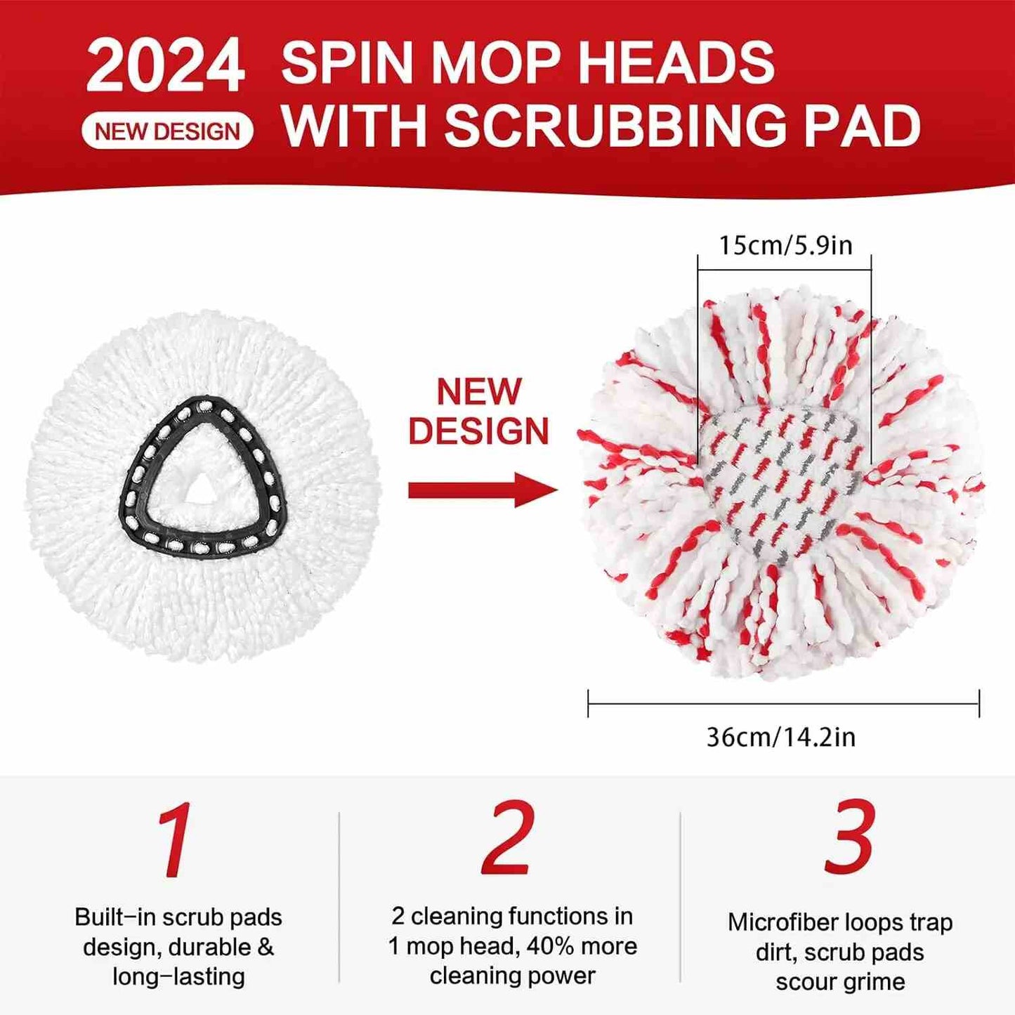 2-in-1 Microfiber Mop Refills (4-Pack) – Built-in Scrub Pads for 1-Tank System