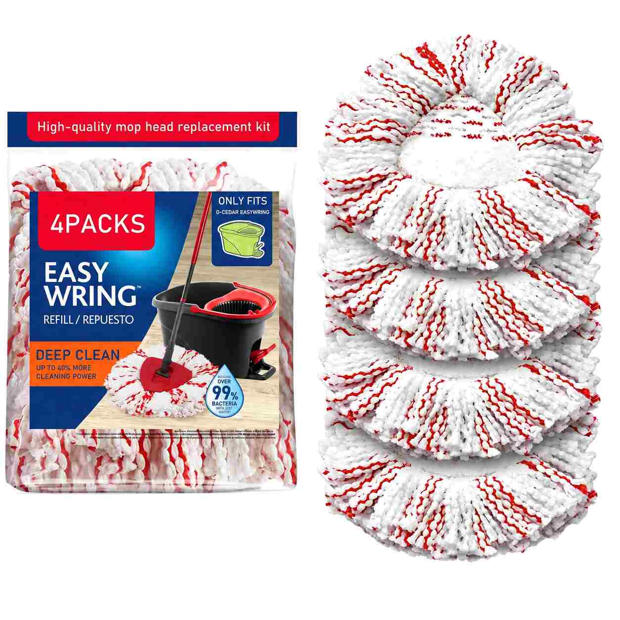 2-in-1 Microfiber Mop Refills (4-Pack) – Built-in Scrub Pads for 1-Tank System