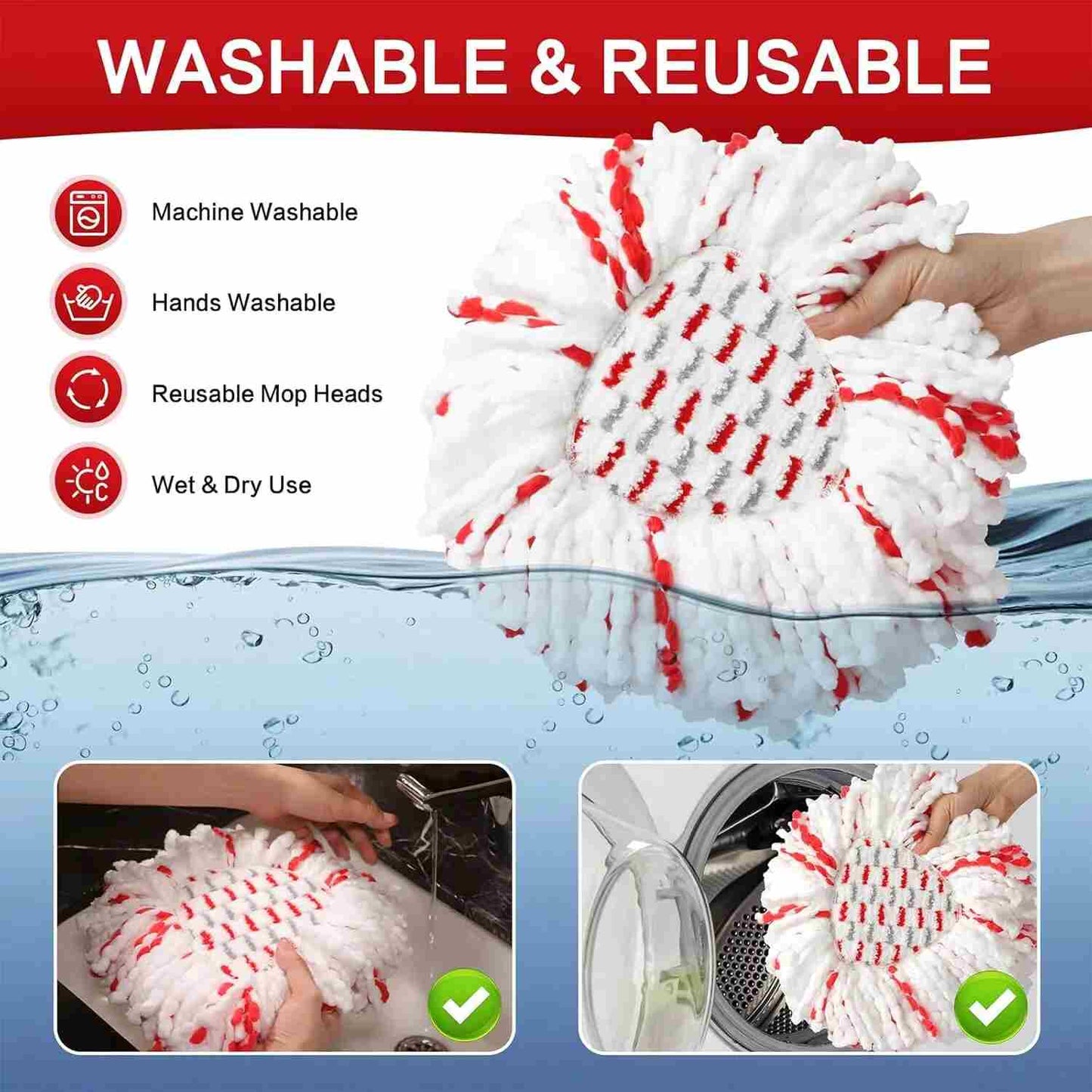 2-in-1 Microfiber Mop Refills (4-Pack) – Built-in Scrub Pads for 1-Tank System