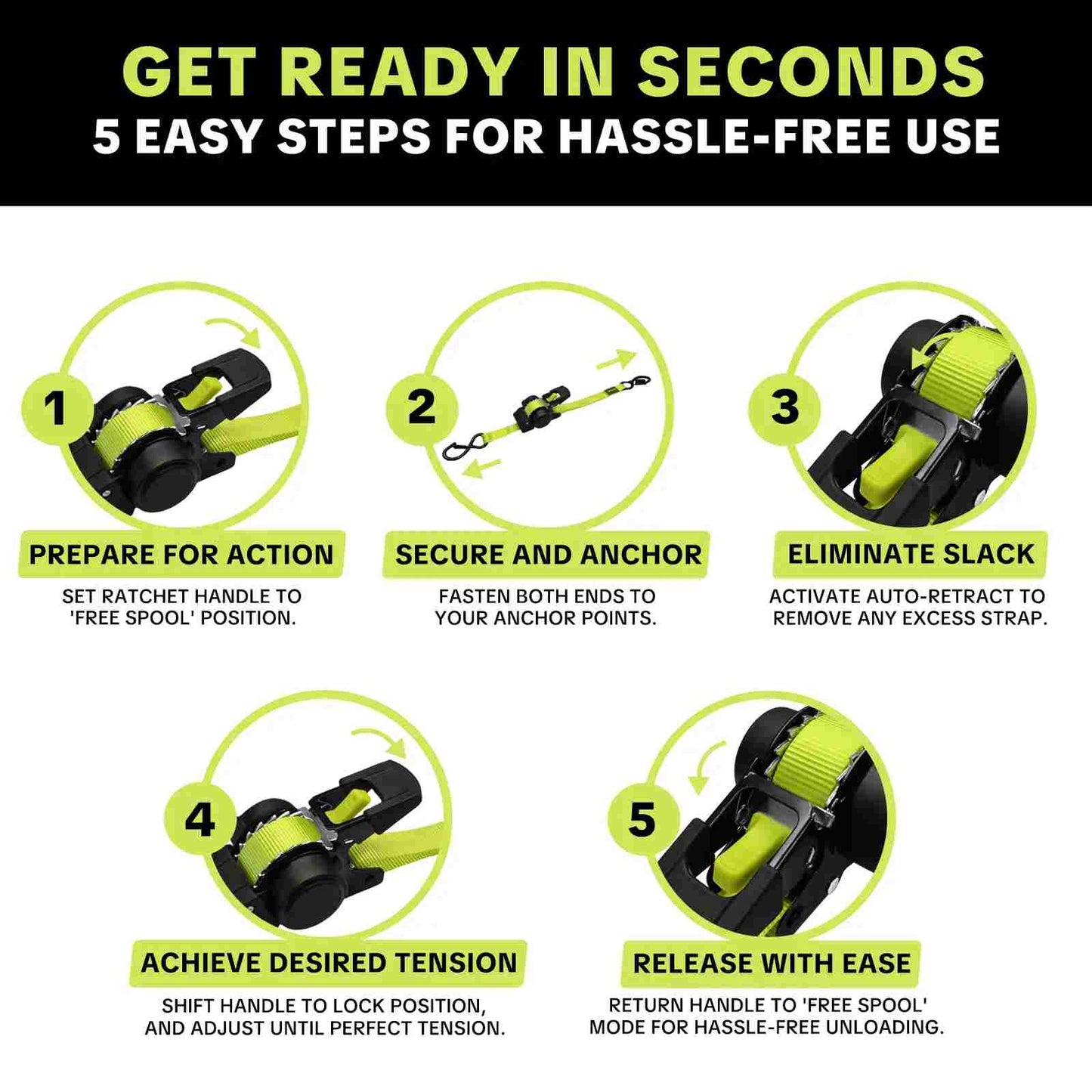 Instant Auto-Retractable Ratchet Straps – Fast, Tangle-Free Cargo Securing