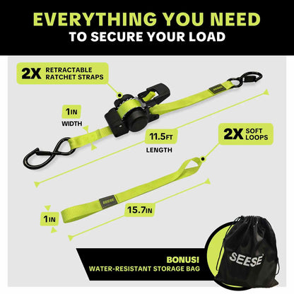 Instant Auto-Retractable Ratchet Straps – Fast, Tangle-Free Cargo Securing