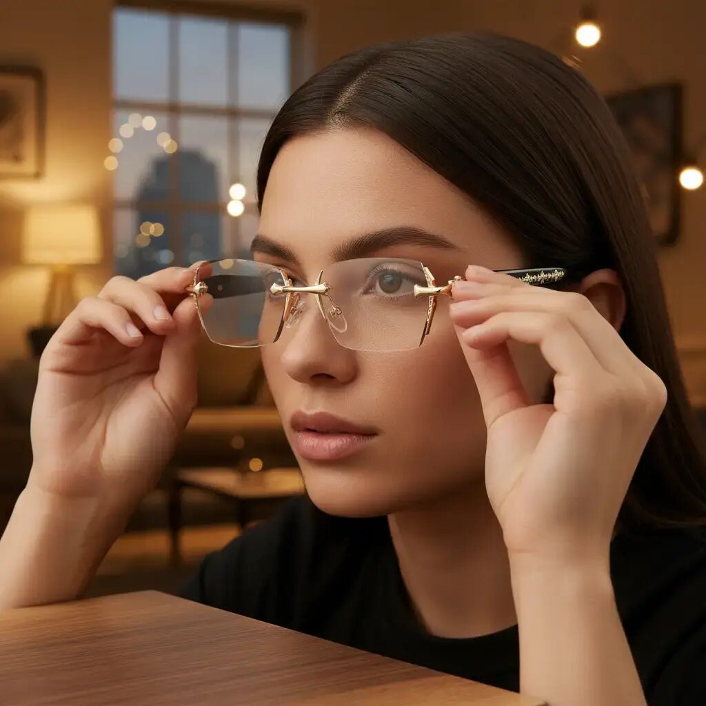 Rimless Diamond-Cut Glasses – Stainless Steel Luxury Frameless Eyewear