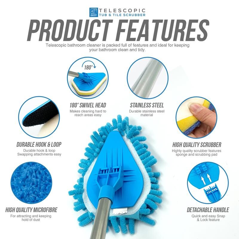 High-Reach Bathroom Tile Cleaning Set with 3 Interchangeable Heads