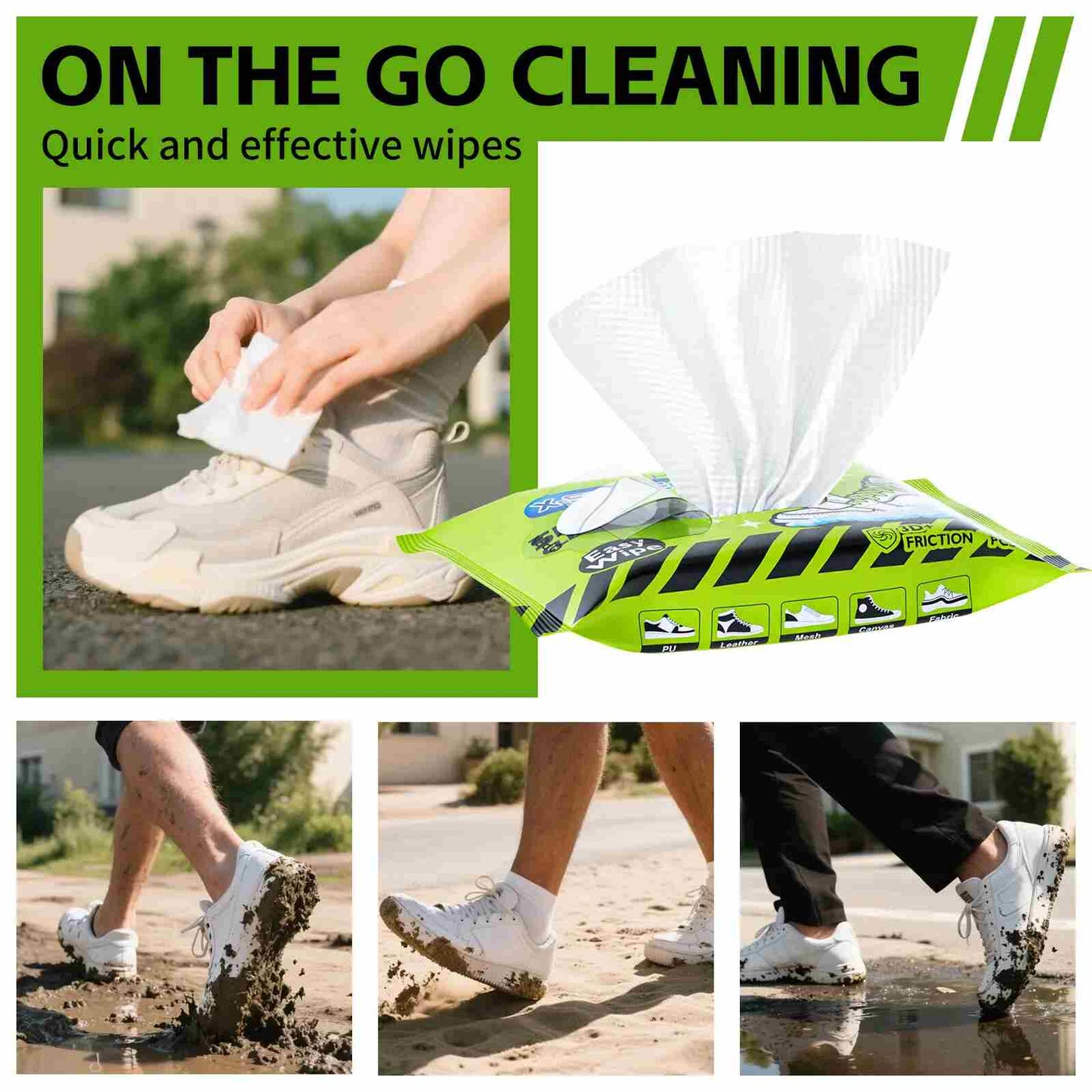 Instant Sneaker Cleaner Wipes – Wipe Away Stains, Fast & Waterless Care