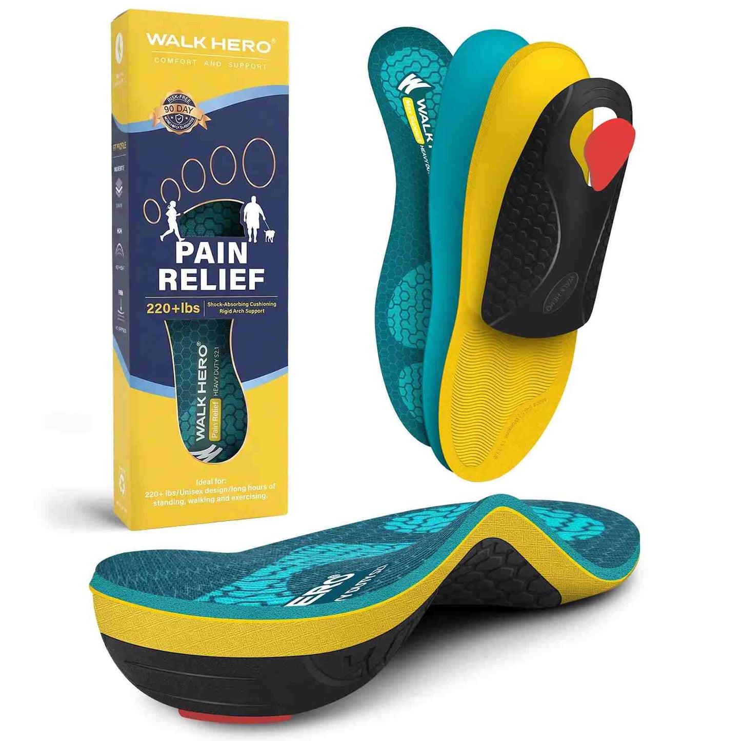 Heavy-Duty High Arch Support Insoles for 220+ lbs & Plantar Fasciitis Relief