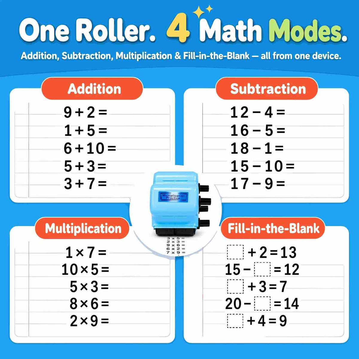 Endless Practice In One Roll – 4-in-1 Math Roller Stamp
