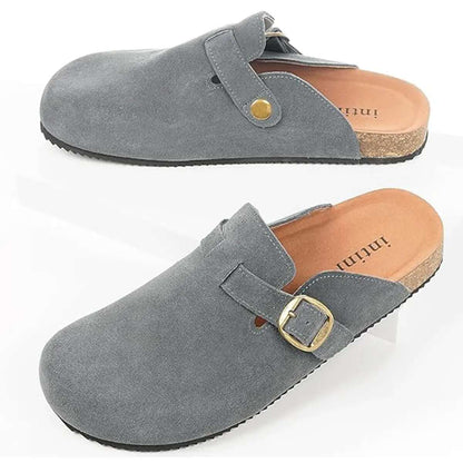 Unisex Suede Cork Footbed Clogs with Faux Fur Lining