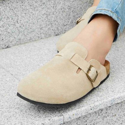 Unisex Suede Cork Footbed Clogs with Faux Fur Lining
