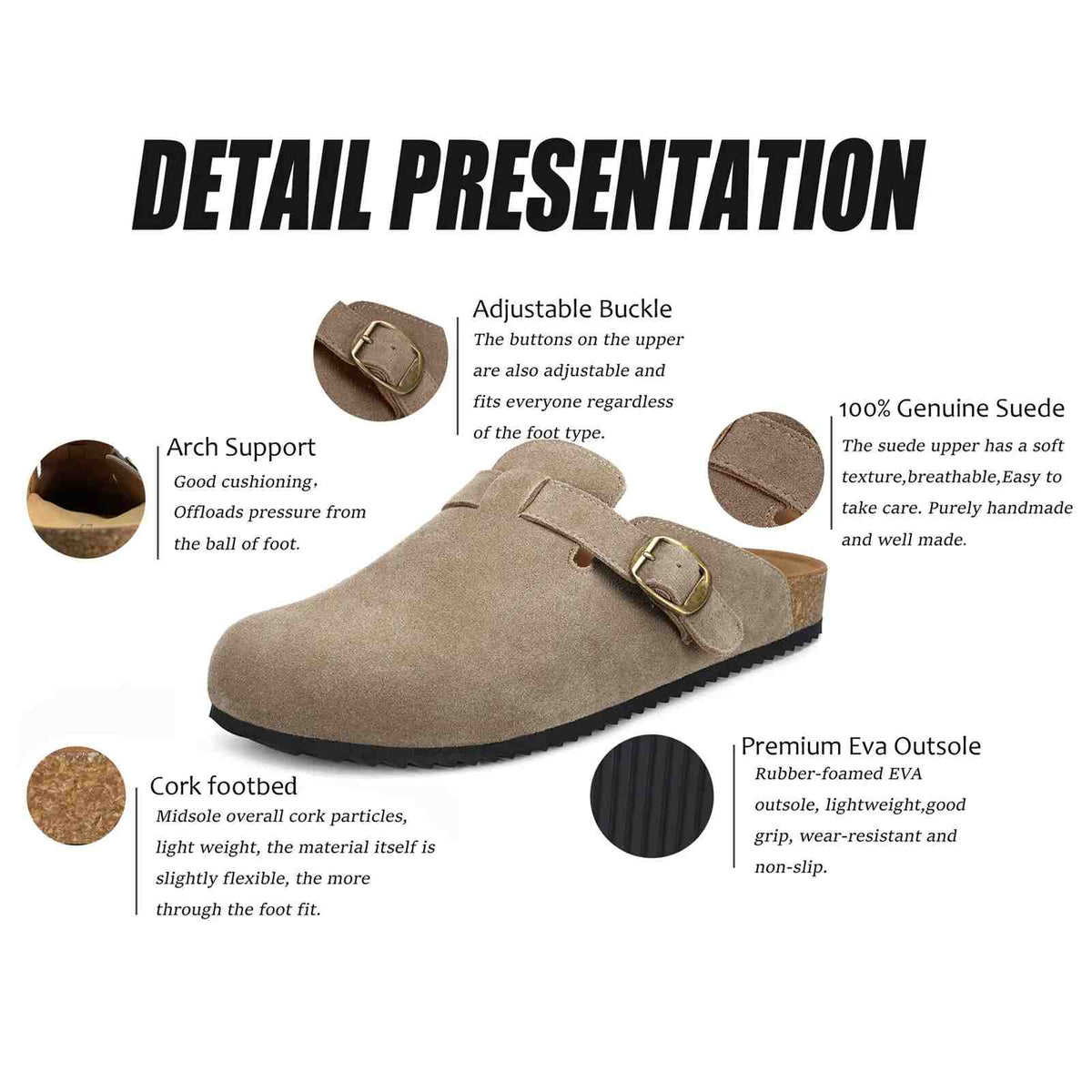 Unisex Suede Cork Footbed Clogs with Faux Fur Lining