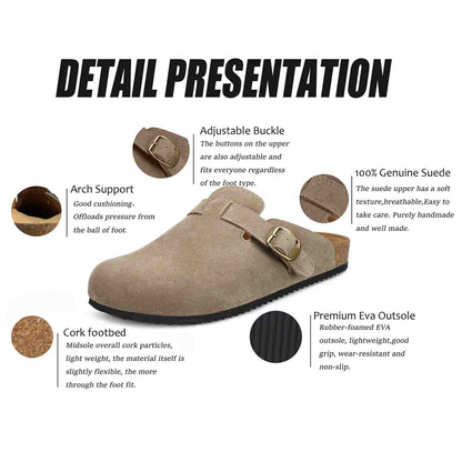 Unisex Suede Cork Footbed Clogs with Faux Fur Lining