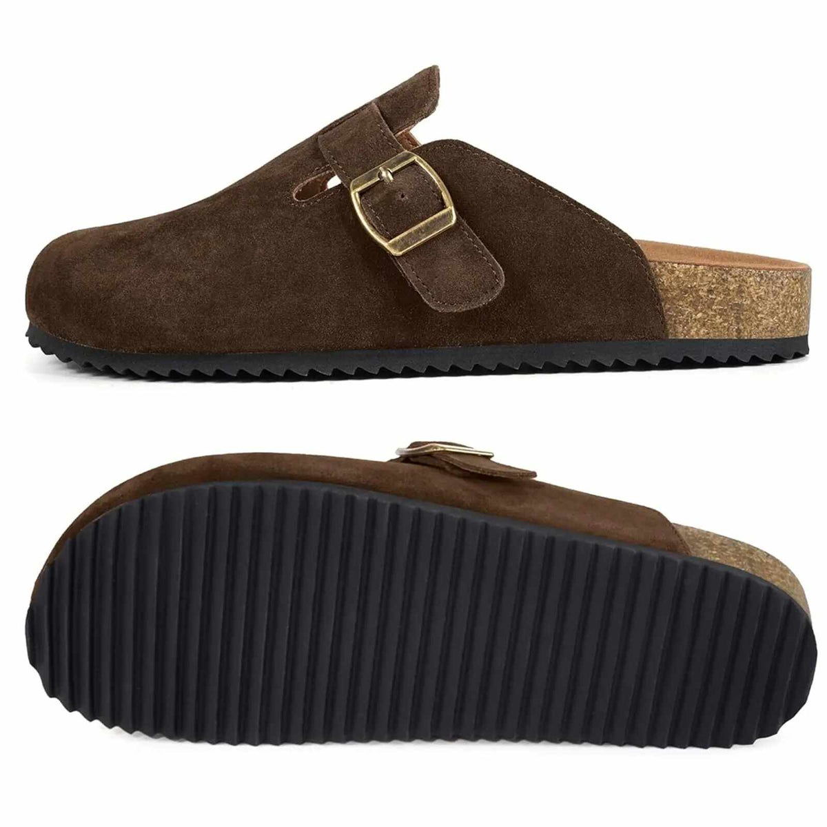 Unisex Suede Cork Footbed Clogs with Faux Fur Lining