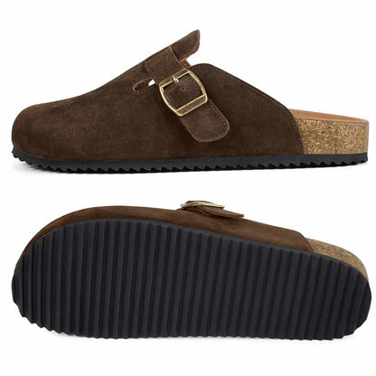 Unisex Suede Cork Footbed Clogs with Faux Fur Lining