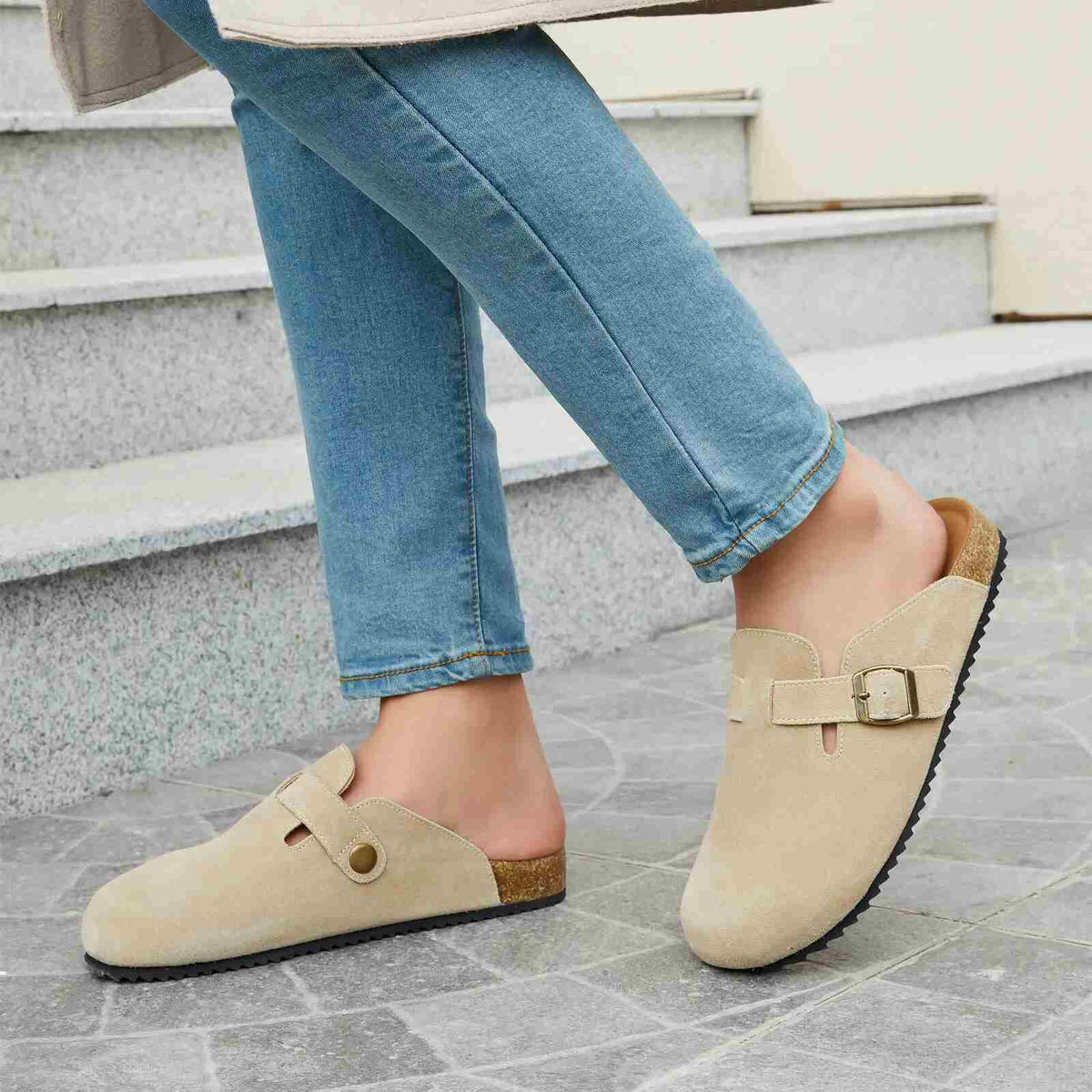 Unisex Suede Cork Footbed Clogs with Faux Fur Lining