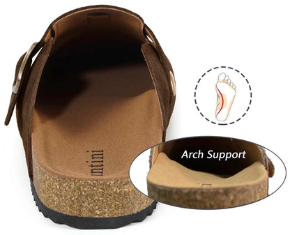Unisex Suede Cork Footbed Clogs with Faux Fur Lining