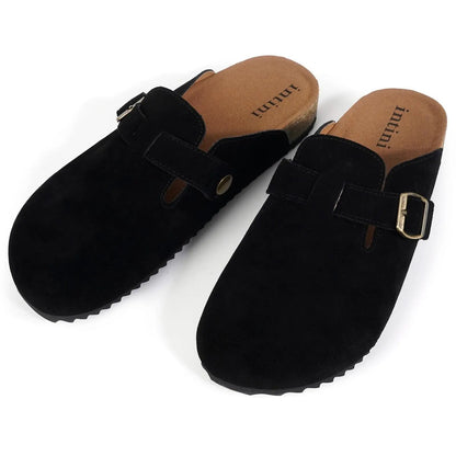 Unisex Suede Cork Footbed Clogs with Faux Fur Lining
