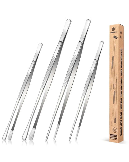 4-Pack Stainless Steel Precision Tweezers Set (12" & 10")