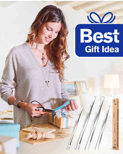 4-Pack Stainless Steel Precision Tweezers Set (12" & 10")