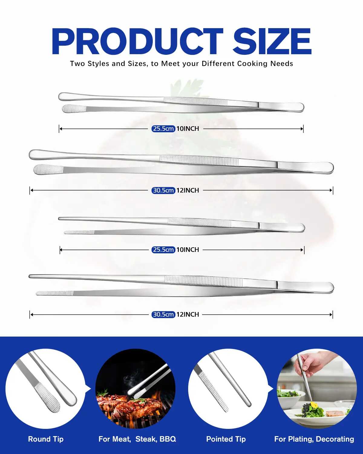 4-Pack Stainless Steel Precision Tweezers Set (12" & 10")