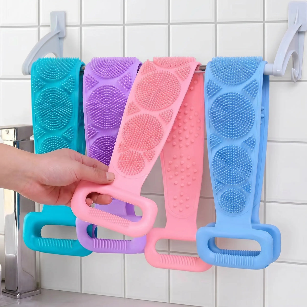 Deep Clean & Smooth Skin: Double-Sided Silicone Back Scrubber Strap