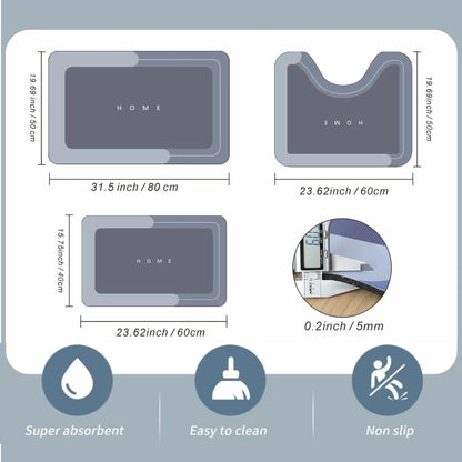 3-Piece Instant Dry Rubber Bath Mat Set