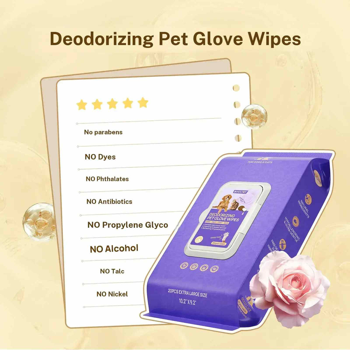 No-Rinse Pet Grooming Glove Wipes – Express Clean & Odor Relief