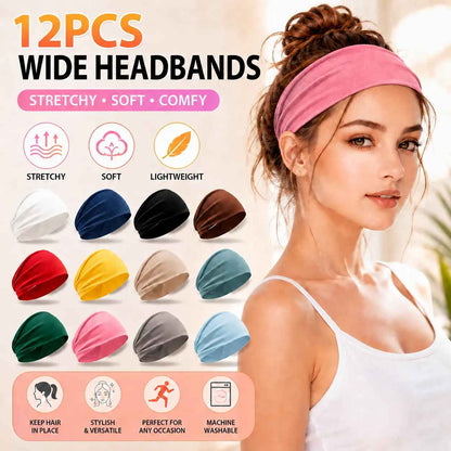 [BUY 1 GET 1 FREE] No-Slip All-Day Hold: Universal 12-Pack Fashion Elastic Headbands