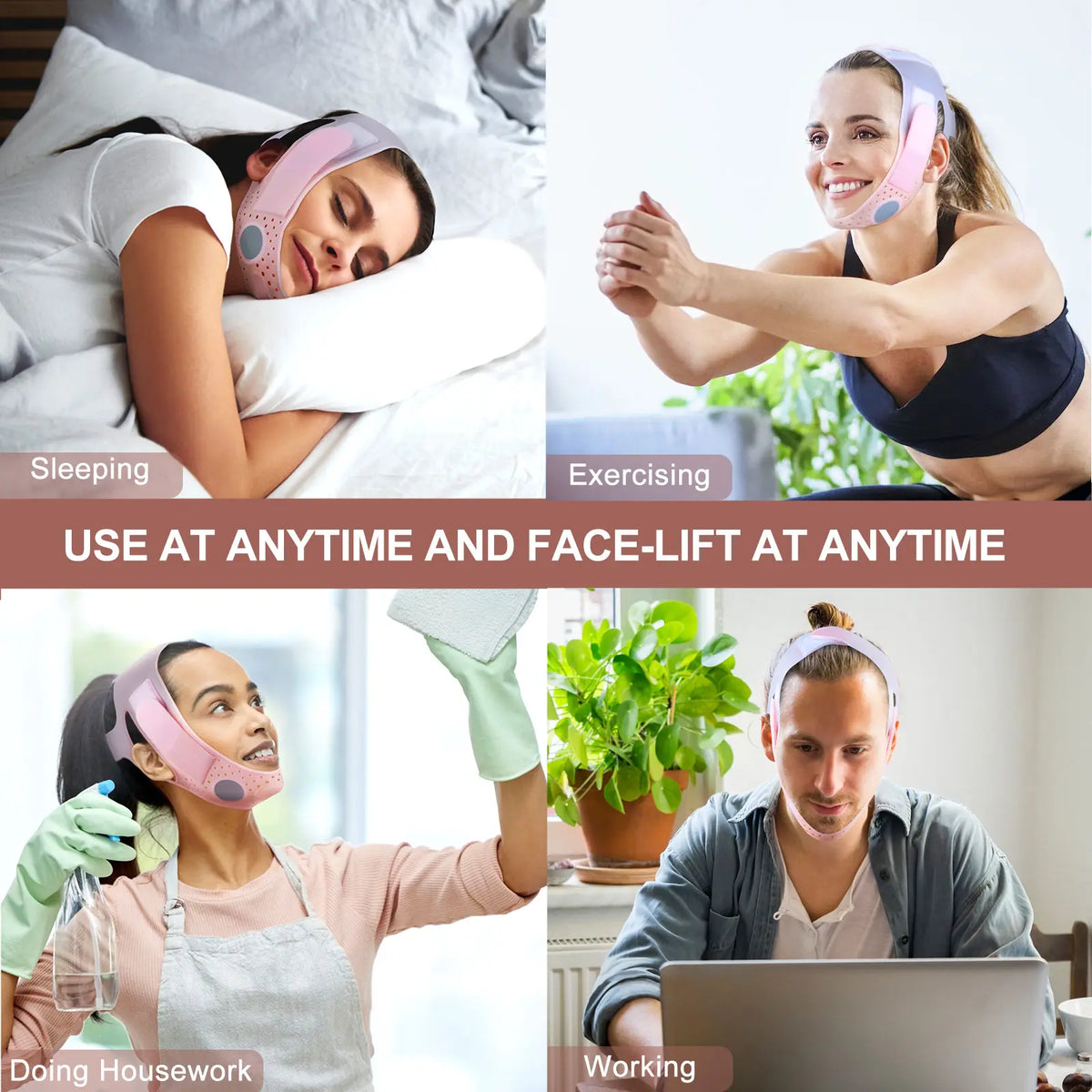 Supports the jawline and helps reduce double-chin appearance.